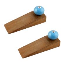 2 Pieces Sky Blue Crackle Ceramic Wooden Door Stopper